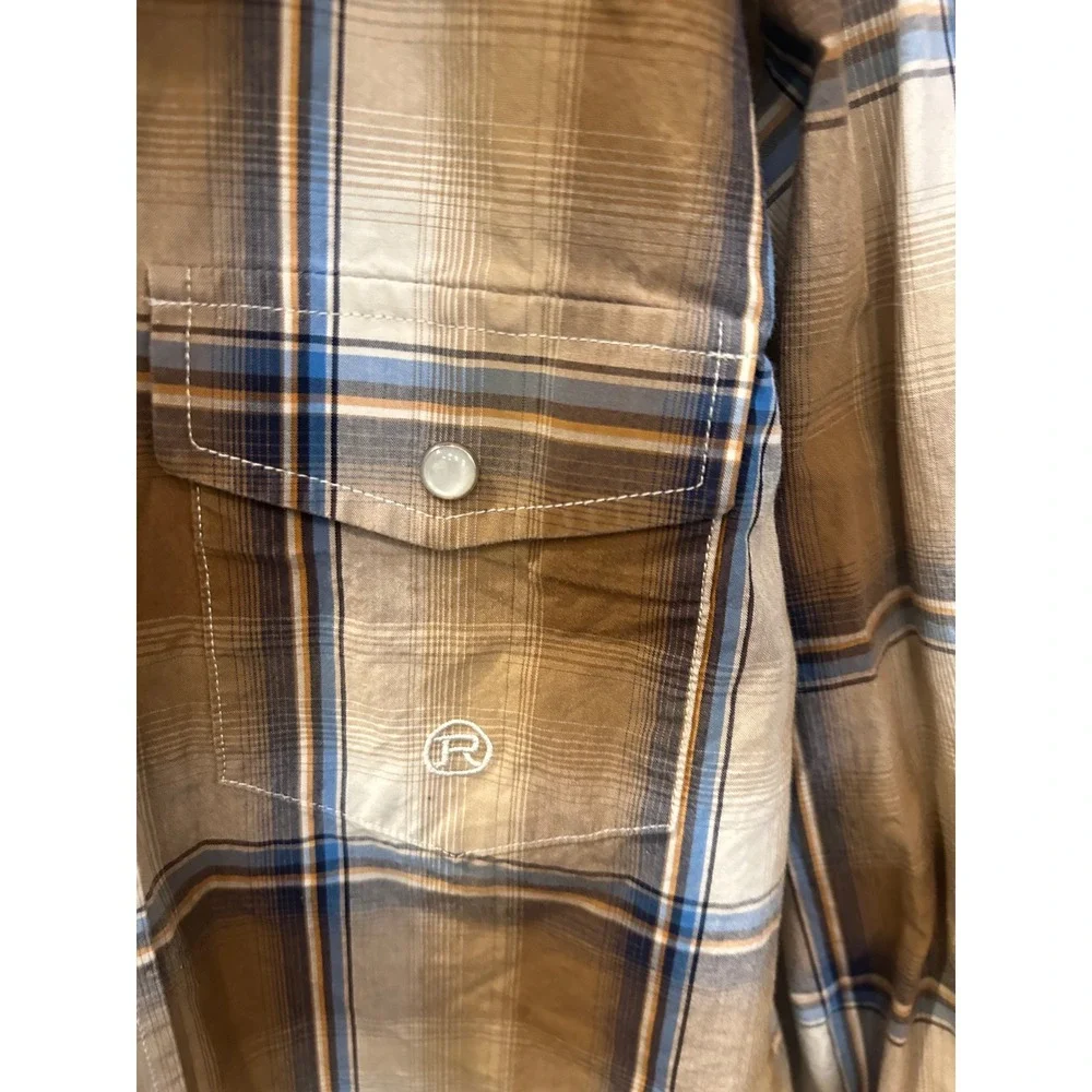 Roper Boys Brown Blue Plaid Western Long Sleeve Snap Shirt Size‎ 8-10 k7174